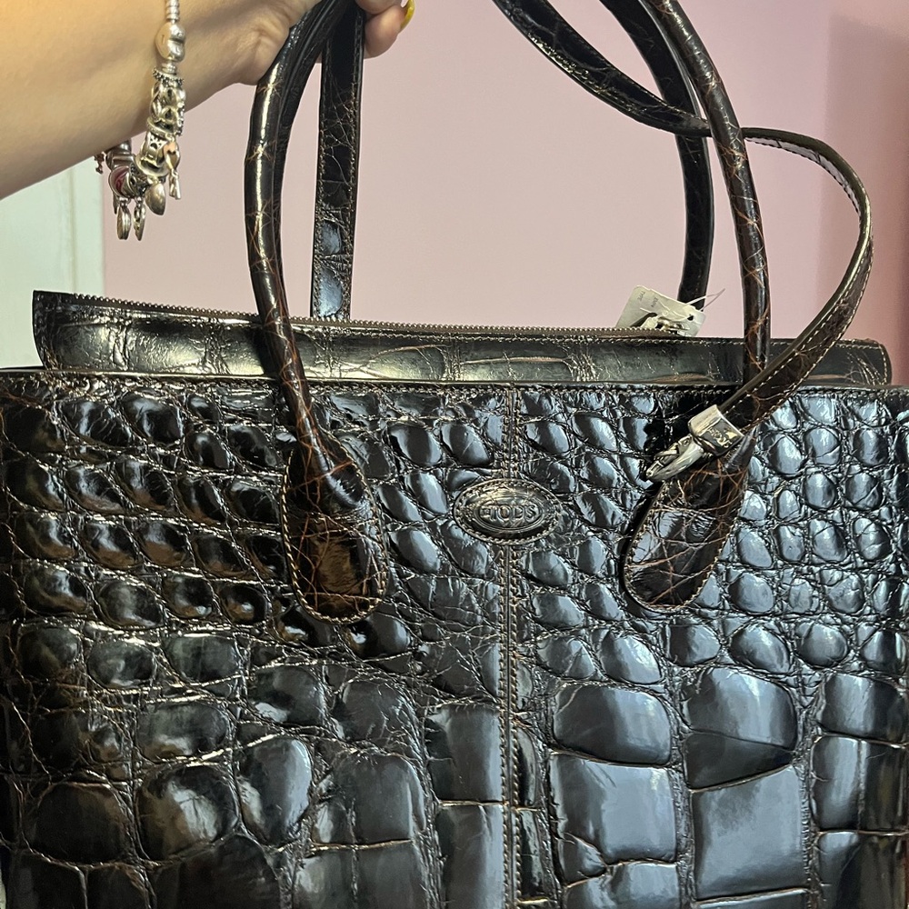 Tod’s Elegant Black Alligator Embossed Women's Bag